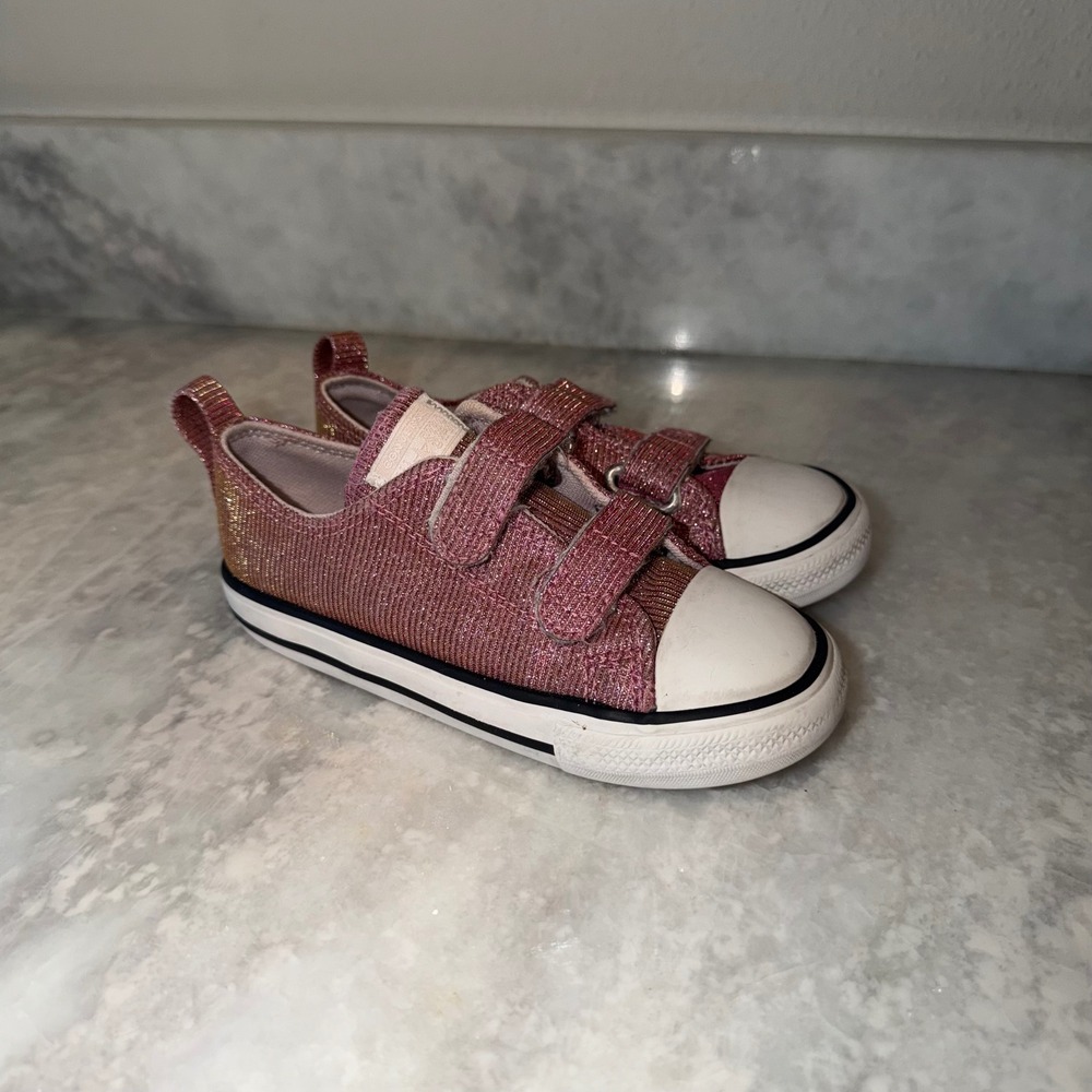 Converse Chuck Taylor All Star 2V Pink Gold Metallic Glitter Girls Shoes 10